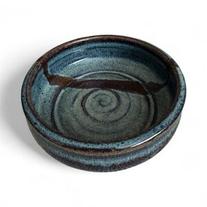 Handmade Studio Pottery Bowl — Blue & Brown Drip Glaze Signed by Watters